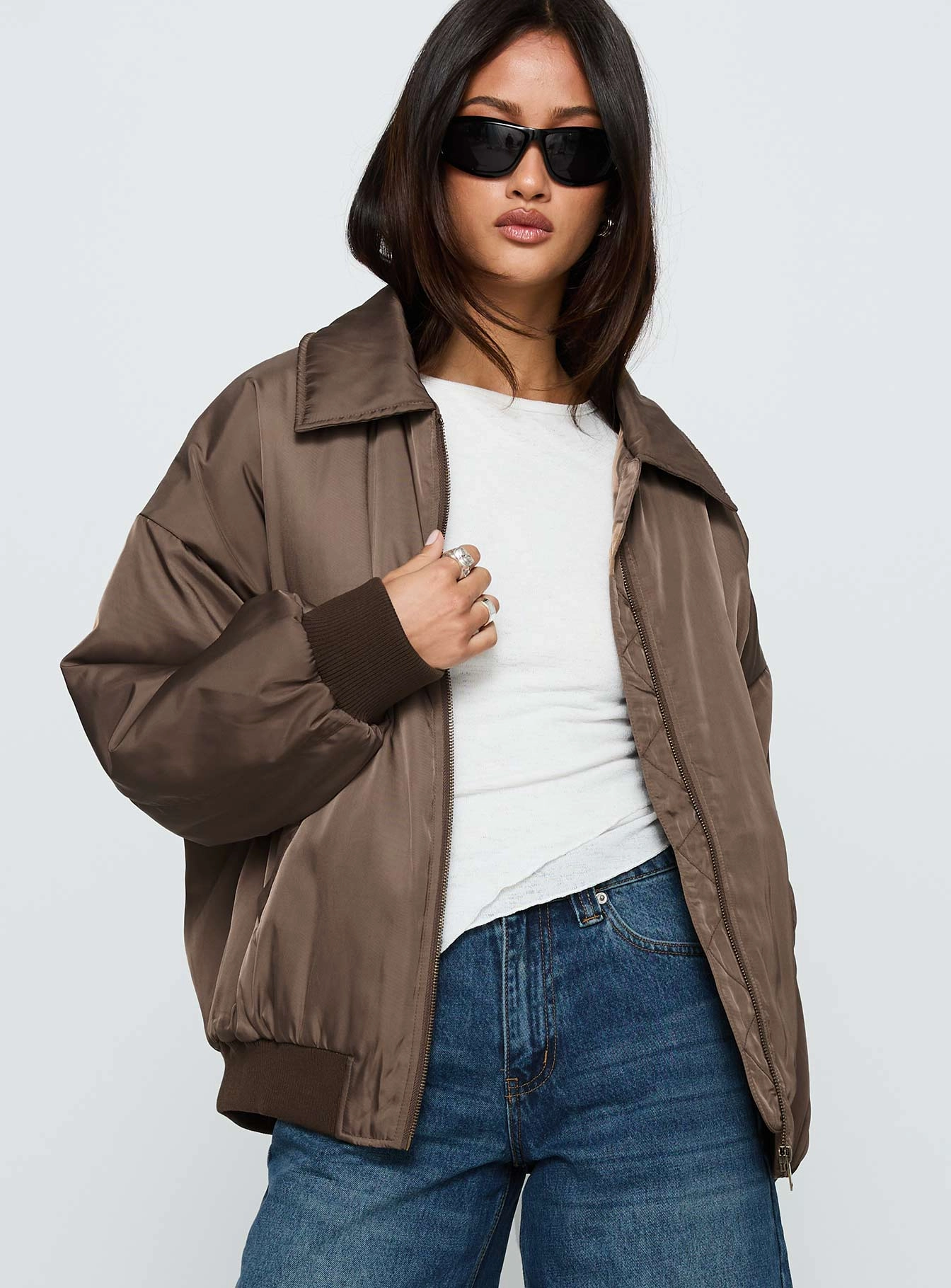 MultiPocketStyle Say Less Bomber Jacket Dark Brown