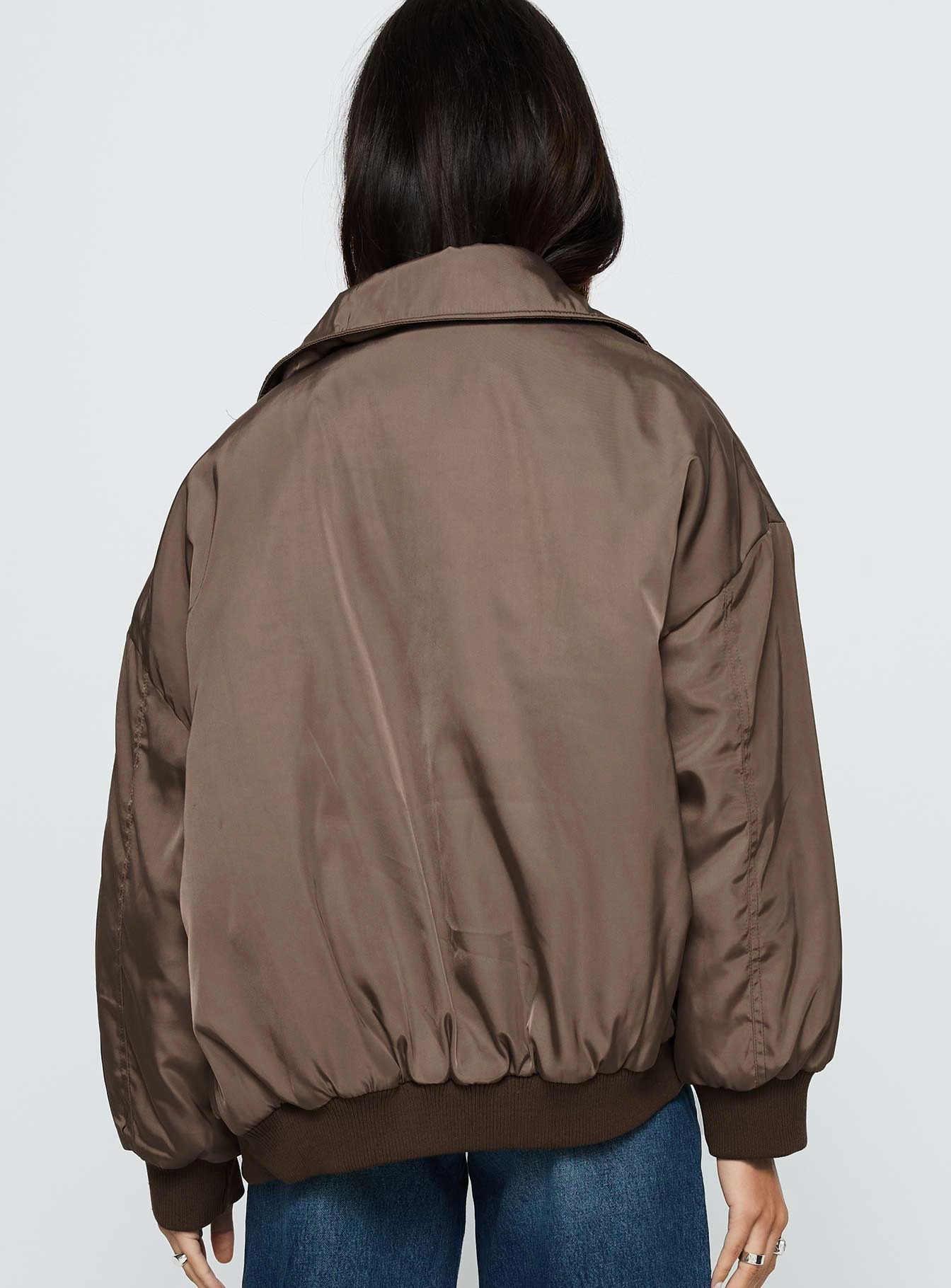 Say Less Bomber Jacket Dark Brown Solid Color