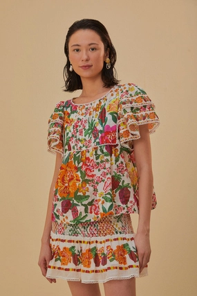 Fashion Energy Mid Length Off-White Flowerful Sketch Mini Skirt