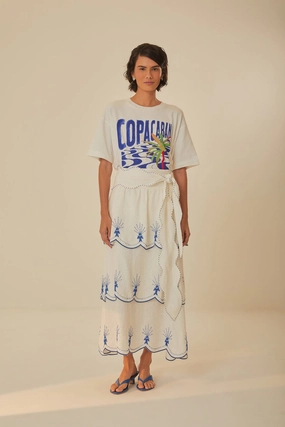 Quilted Texture Style Essential Off-White Sea Of Fish Embroidered Midi Skirt