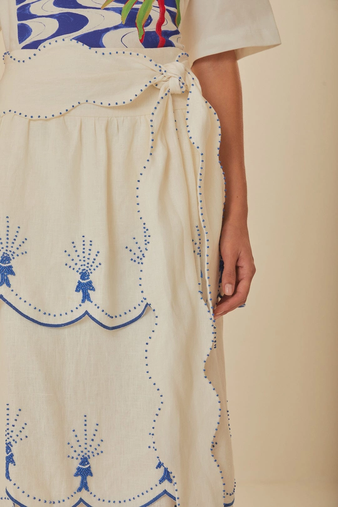 Floor Length Limited Edition Off-White Sea Of Fish Embroidered Midi Skirt