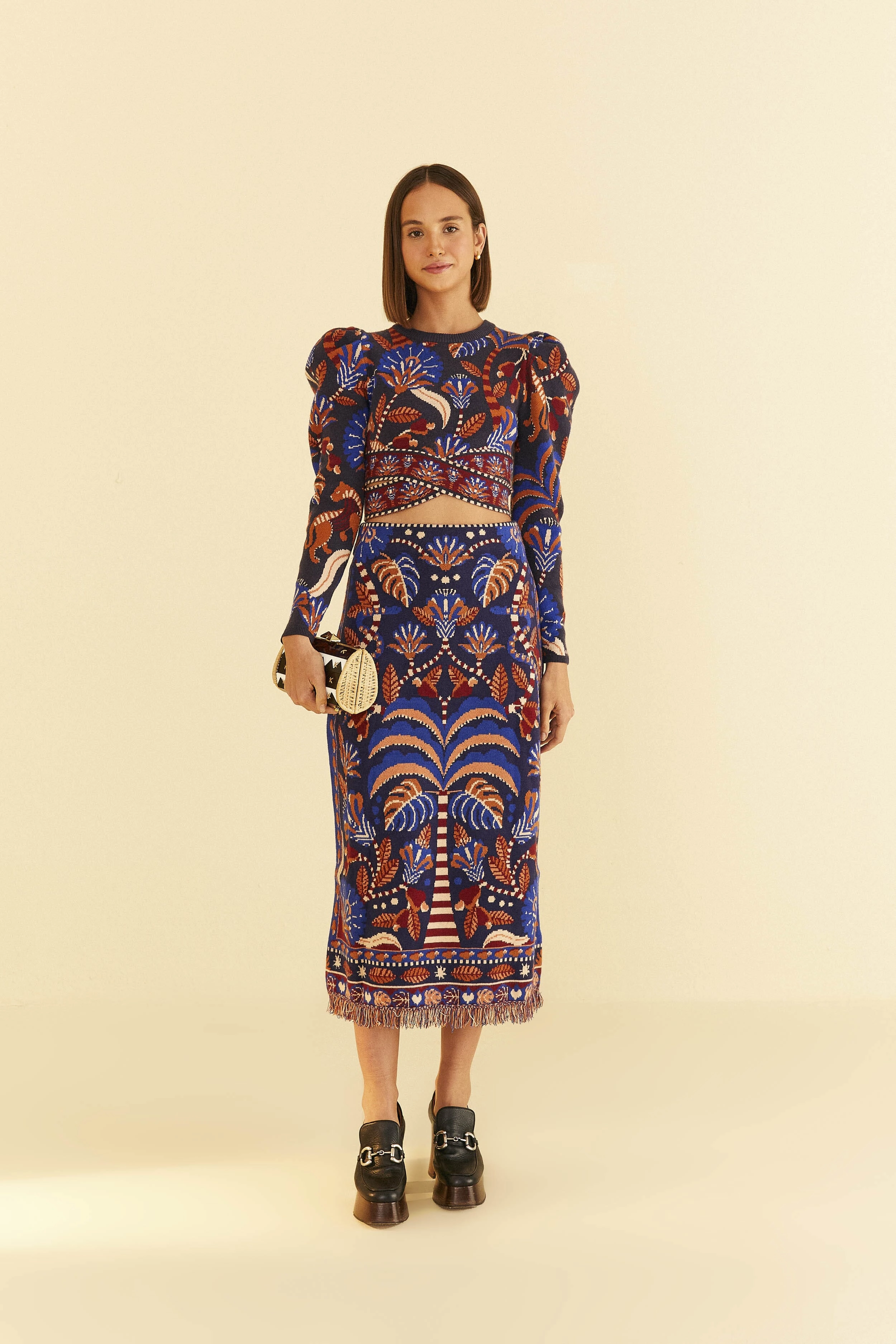 Blue Nature Beauty Scarf Knit Midi Skirt Summer Picnic