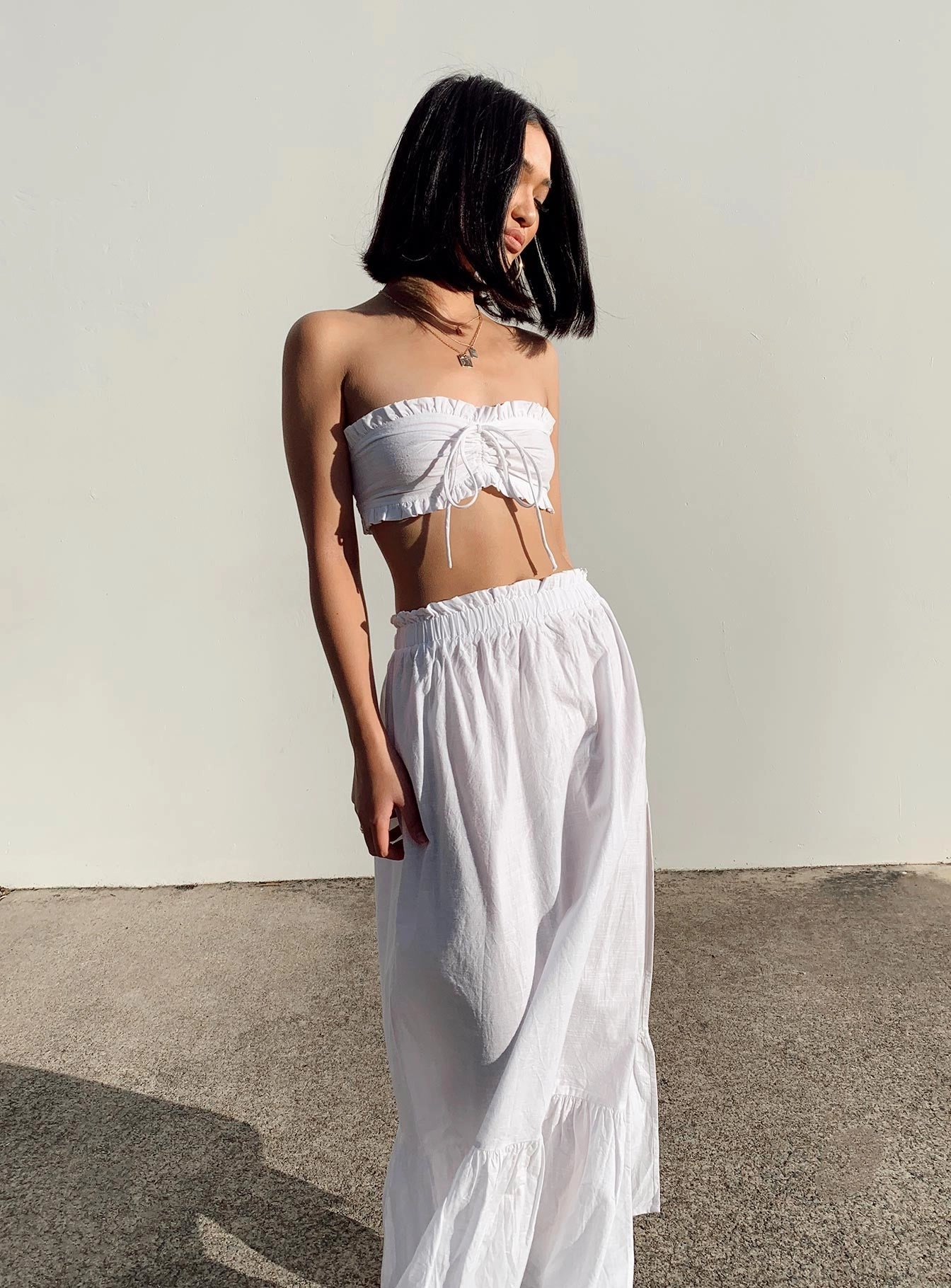 Opaque Lining Glossy Texture Oliver Maxi Set White