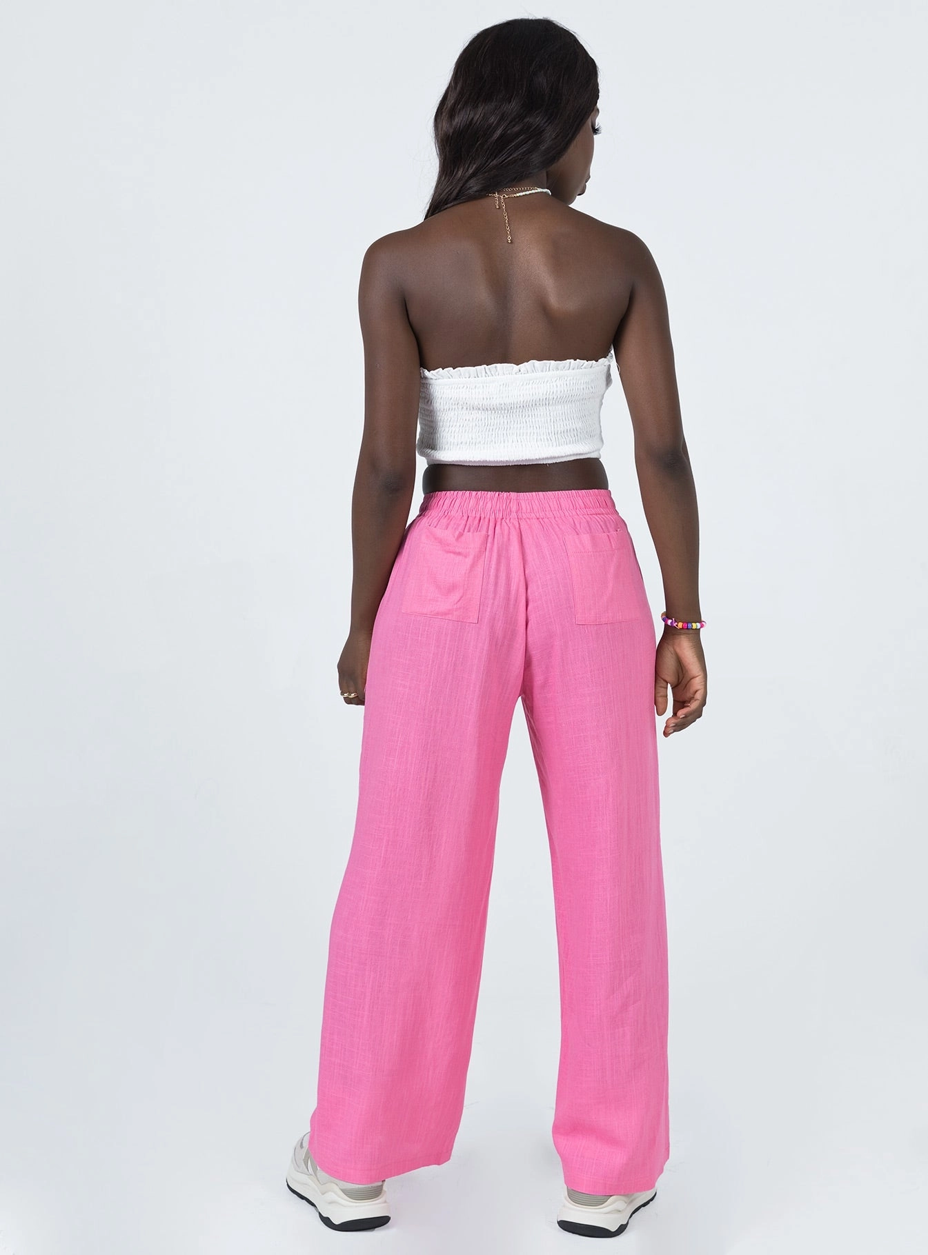 Louis Linen Blend Pants Pink Snag Resistant Fabric Flexible Waistband