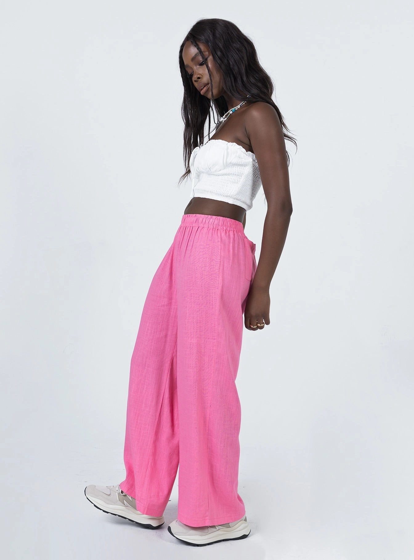 Louis Linen Blend Pants Pink Low-rise style