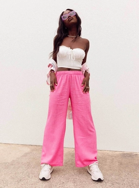 Louis Linen Blend Pants Pink Essential Comfort