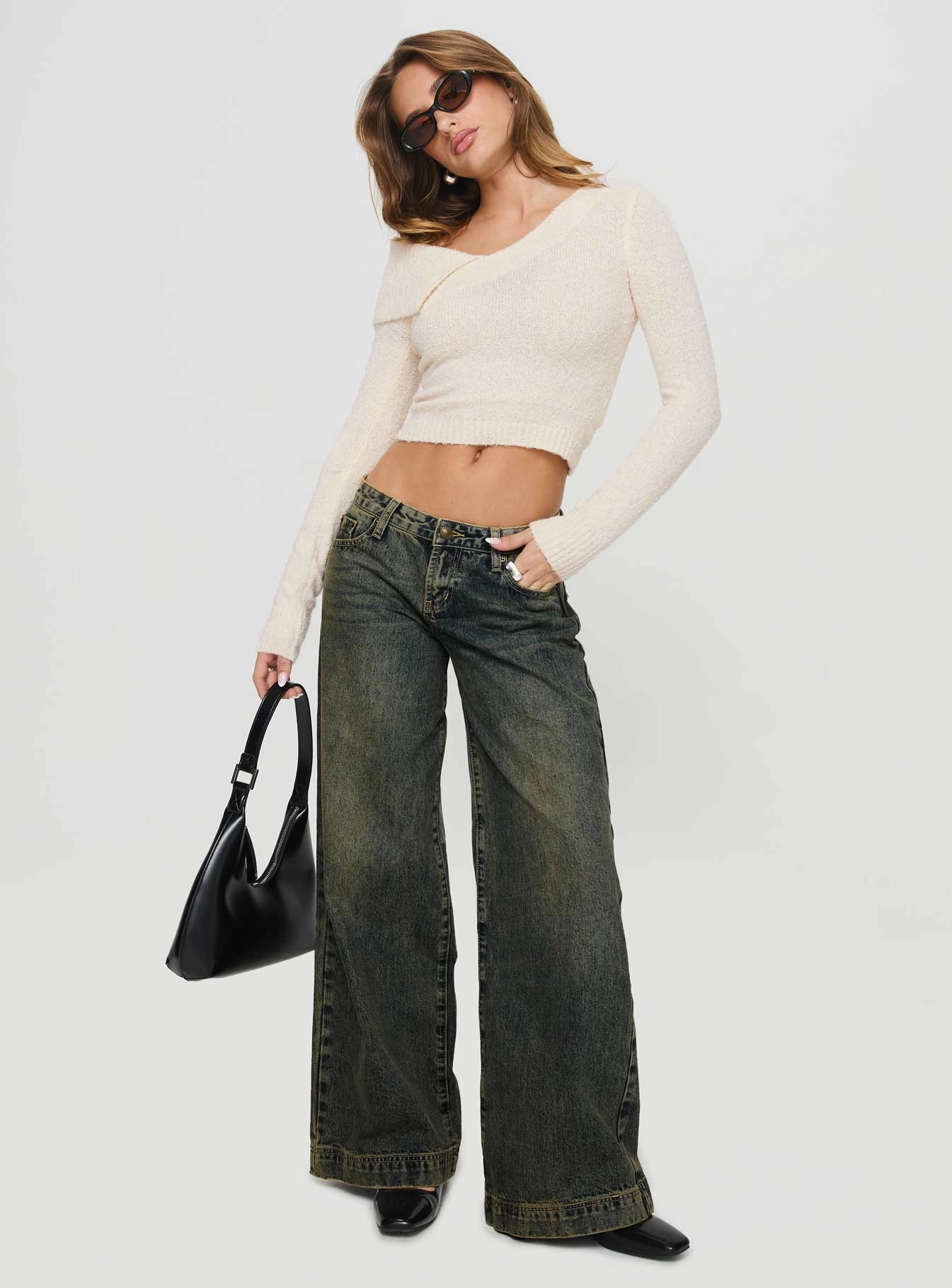 Daily Driven Ribbon Stamp Low Rise Wide Leg Jeans Antique Wash