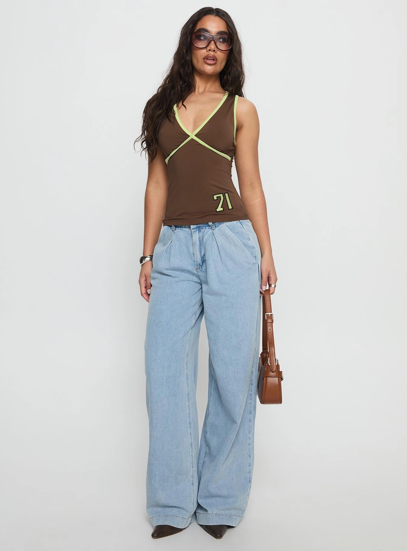 Always Needed Siloh Mid Rise Wide Leg Denim Jeans Light Blue Wash