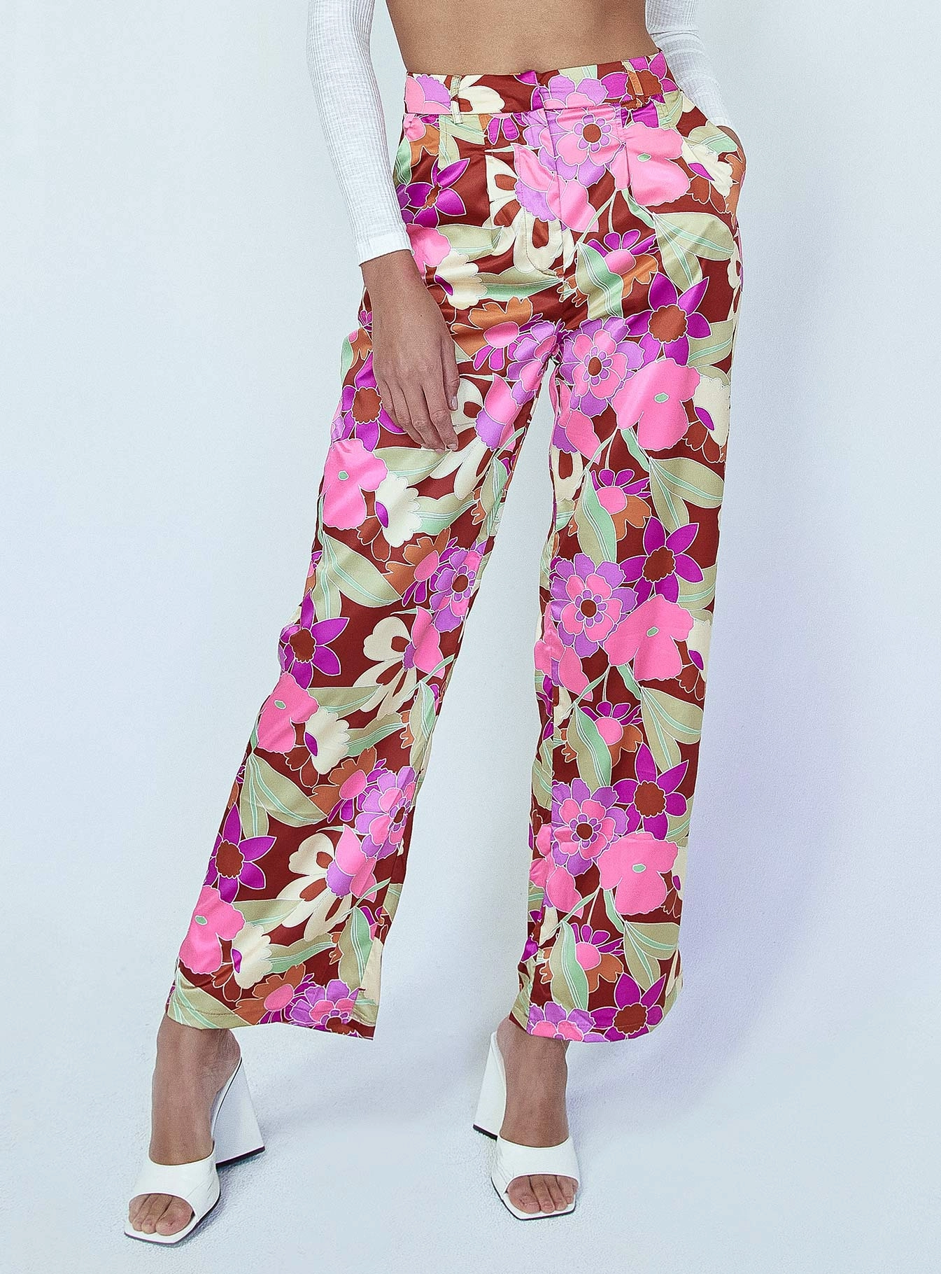Flattering Design Flatlock Seams Floral Field Pants Pink