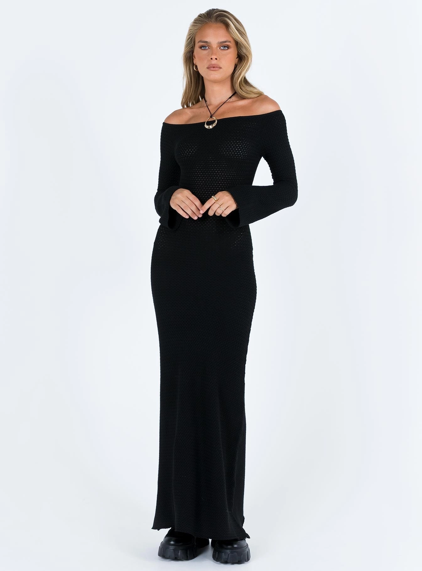 Devyn Off The Shoulder Maxi Dress Black Evening Vibe