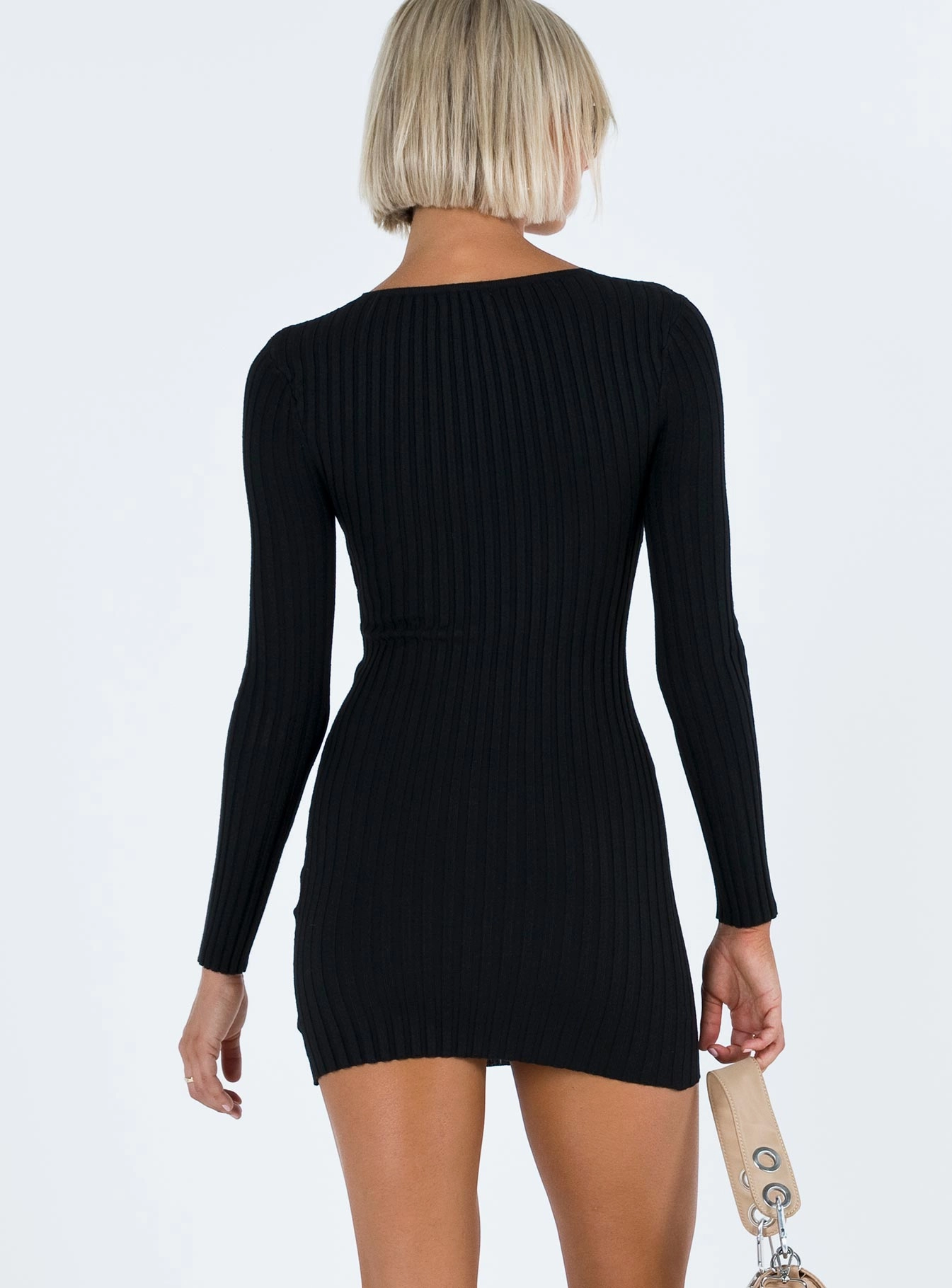 Dreama Long Sleeve Mini Dress Black Patterned-Fabric