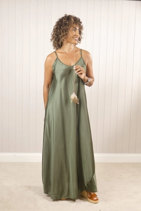 Florentine Feather Dress Khaki Hot Now Luxe Mood