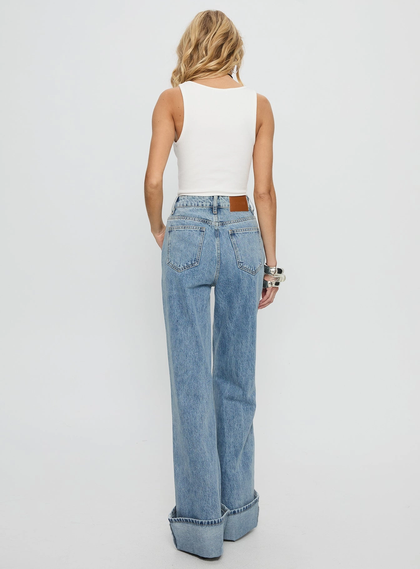 Florida Keys Mid Rise Straight Leg Cuffed Jeans Light Blue Wash Core Wardrobe No Iron Wear