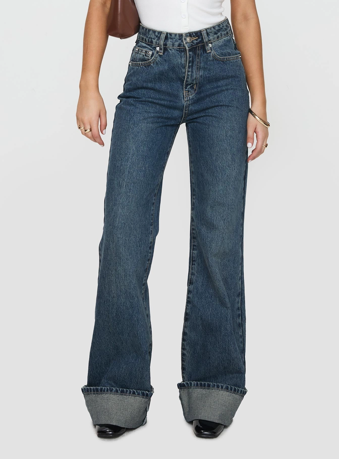 Office Friendly Comfy Option Florida Keys Mid Rise Straight Leg Cuffed Jeans Mid Blue