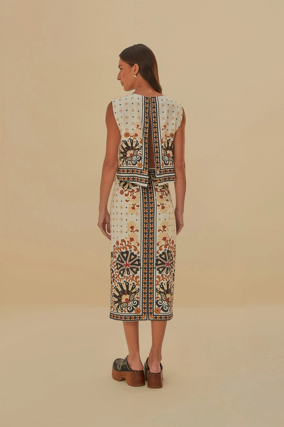 Flower Fan Tapestry Off-White Wrap Midi Skirt Must Have Feature Satin feel