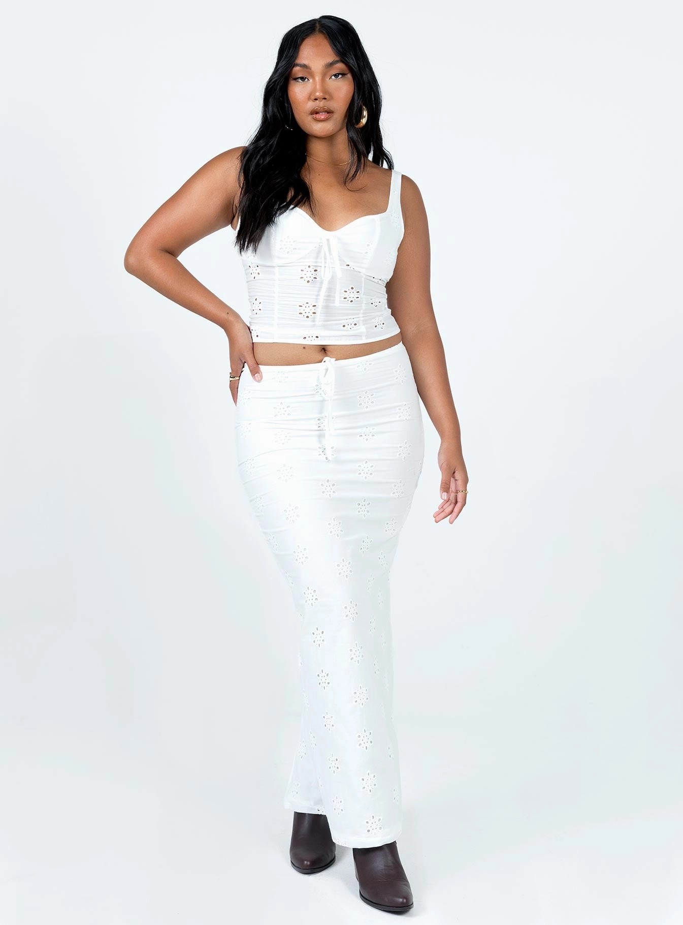 Flowerfields Maxi Skirt Ivory Knee Length