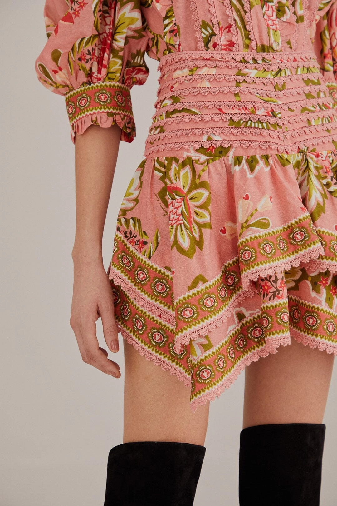 Soft Pink Aura Floral Mini Skirt Hand Painted