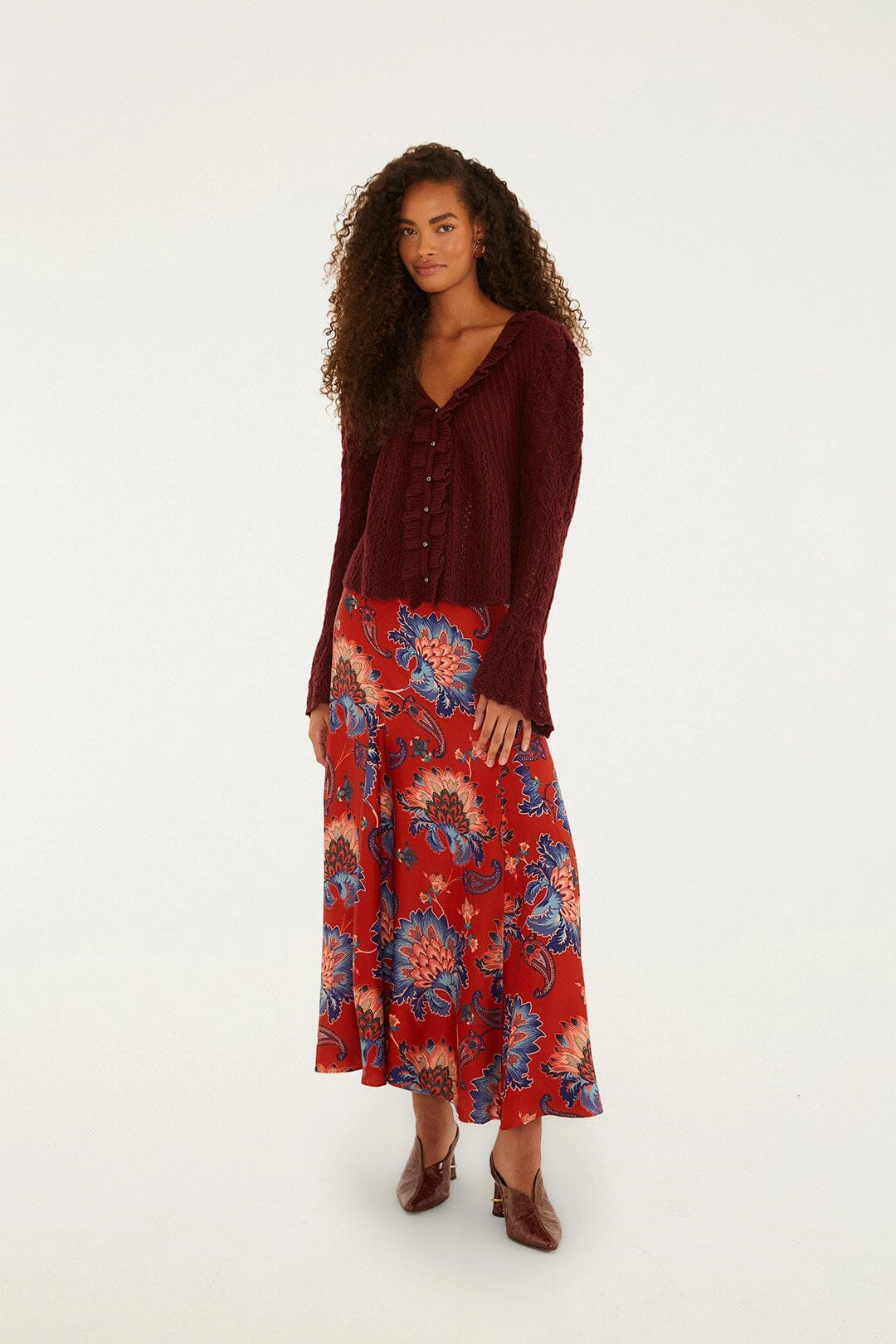 Bold Cut Geometric Print Red Luang LENZING? Maxi Skirt