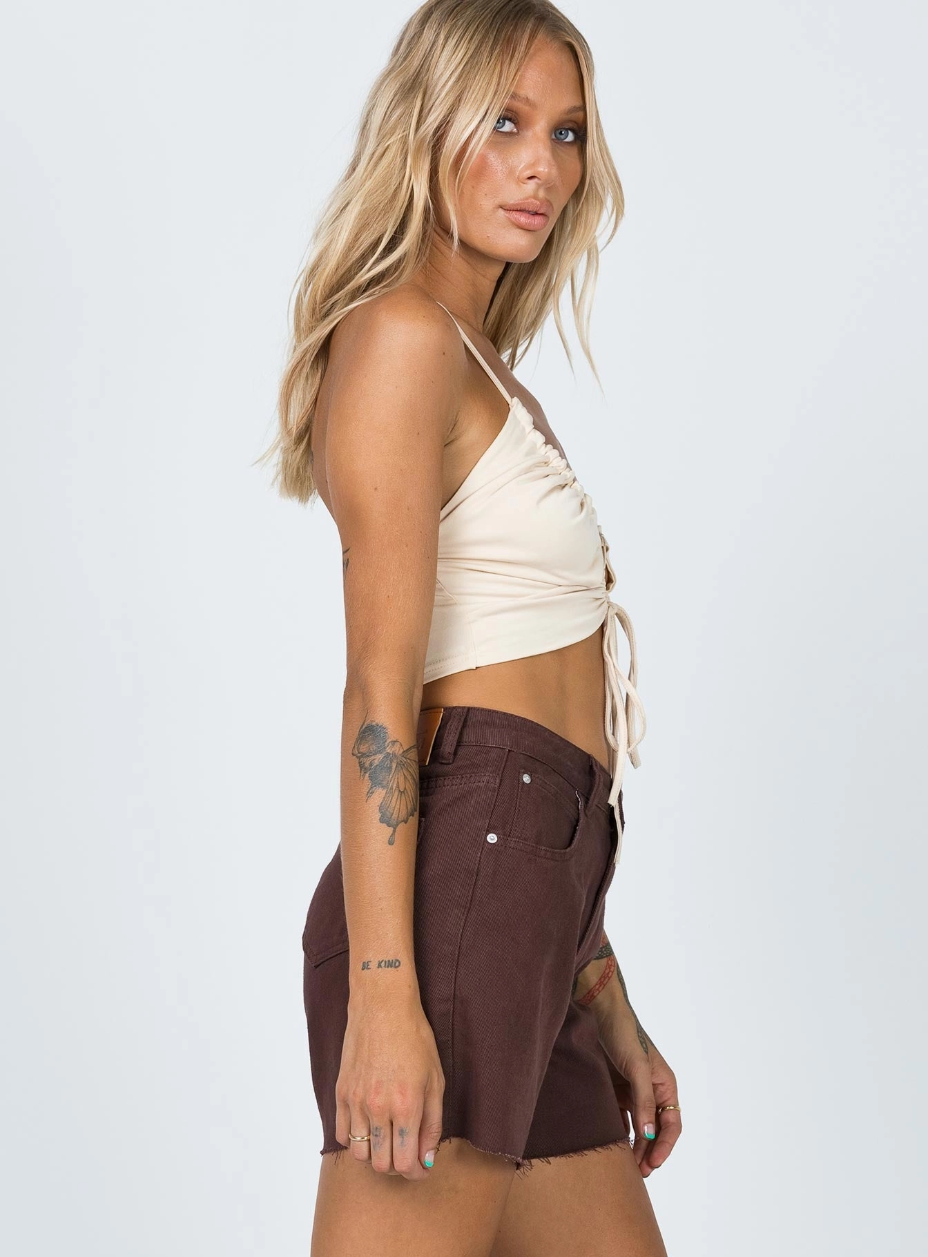 embroidery details Four Way Stretch The Swalla Shorts Brown Denim