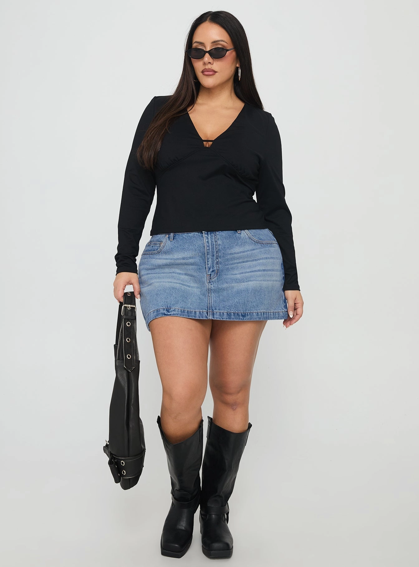 Everyday Line Elasticized Cuff Fossils Denim Mini Skirt Blue Curve