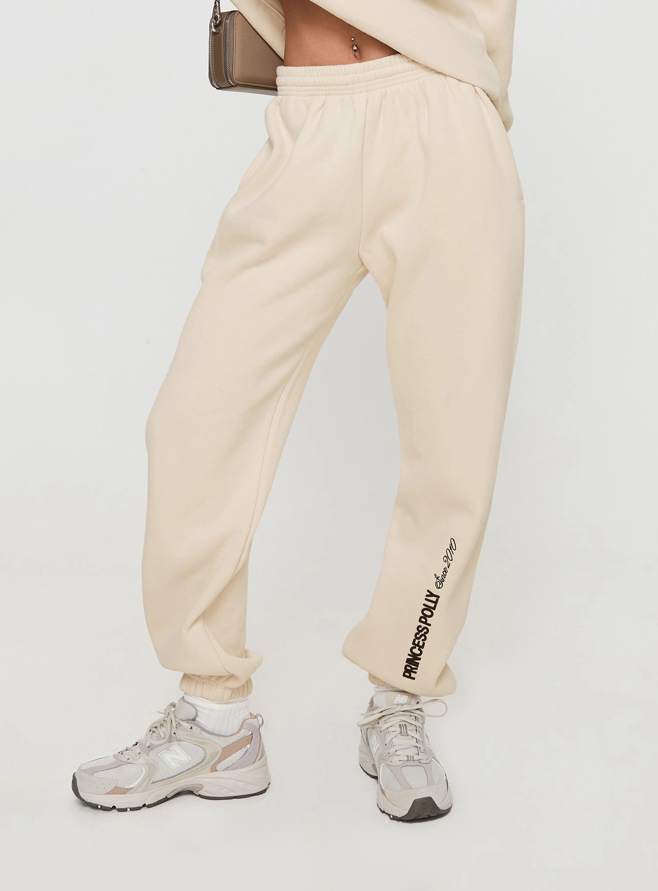 Comfy Waistband Ultimate Comfort Princess Polly Track Pants Block / Cursive Text Stone