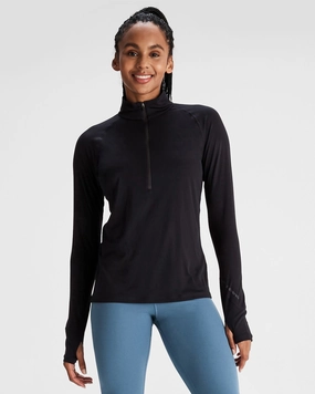 Odor Resistant Material Women's KMDAction Quarter Zip Baselayer Top  - Black