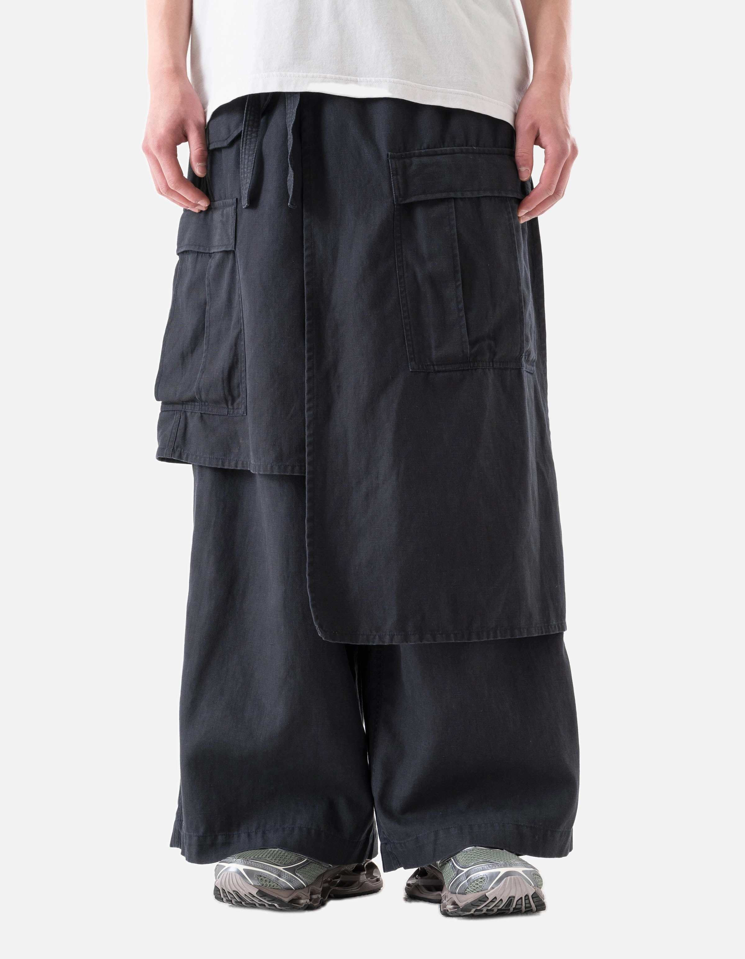 Breathable Style Multipurpose Design 4588 Asym Cargo Hakama Pants Navy