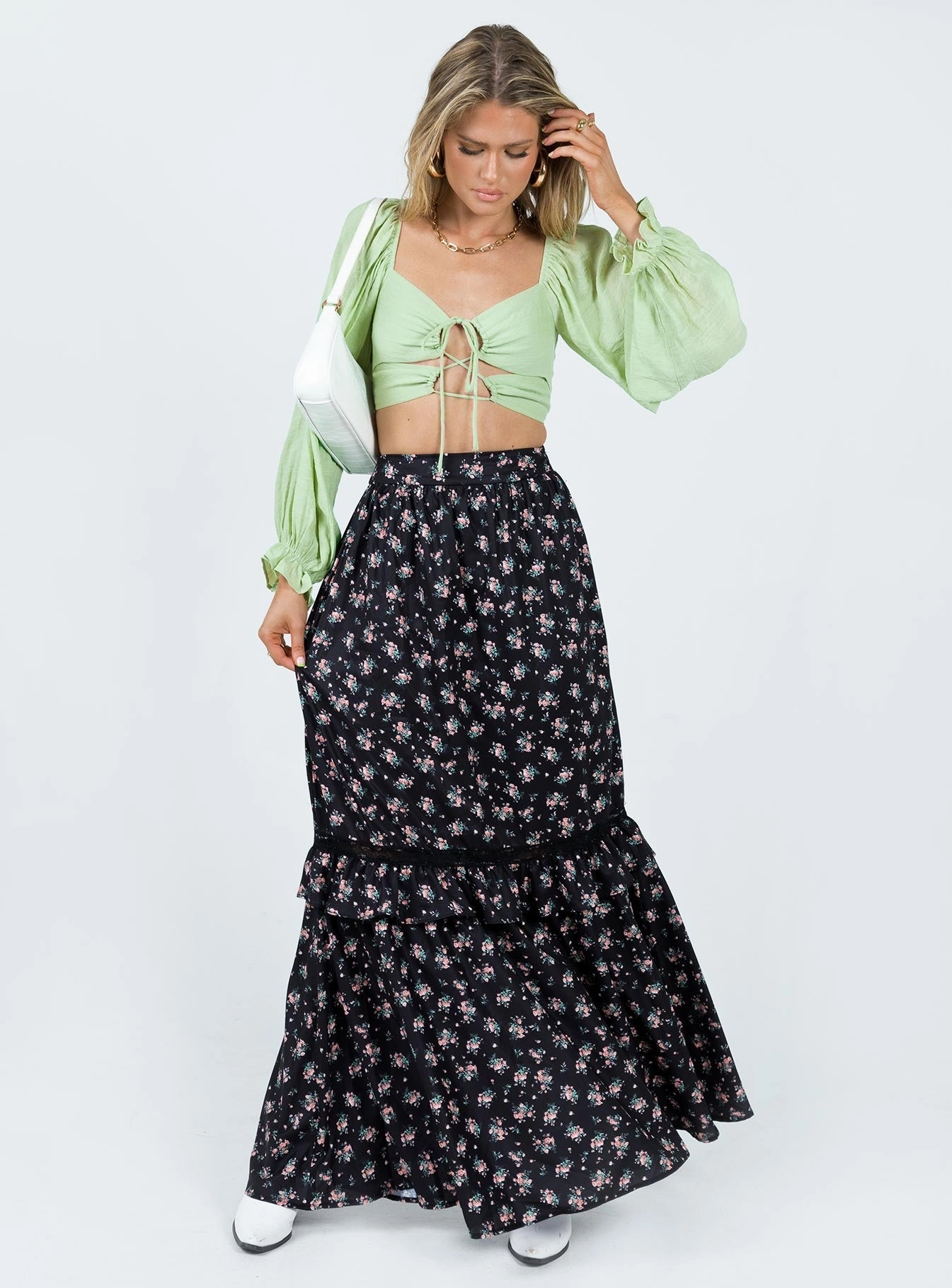 Innovative Fabric Wrinkle Resistant Fowler Maxi Skirt Black
