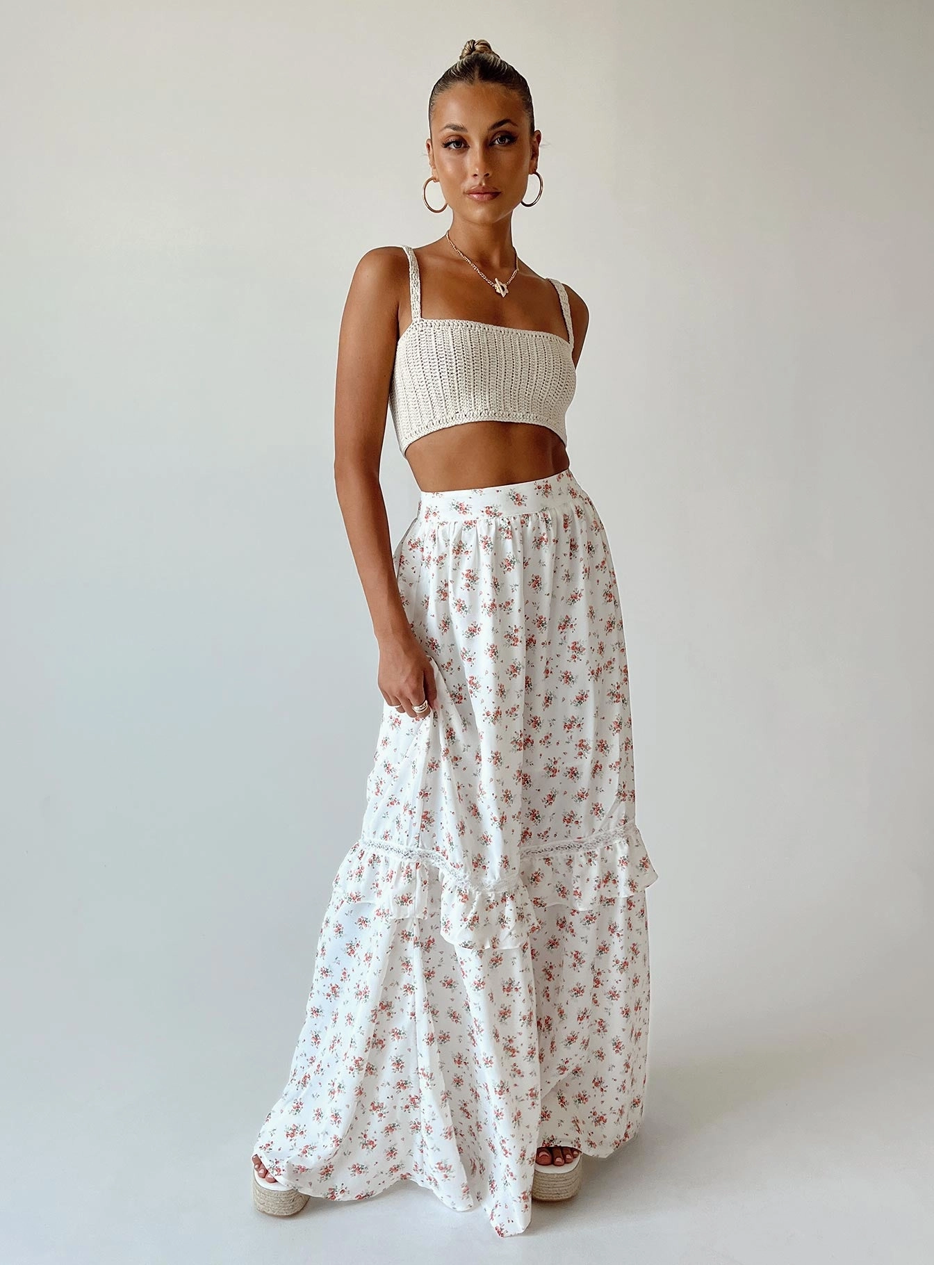 Comfort Waistline Fowler Maxi Skirt White
