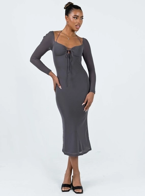 Fowlers Long Sleeve Midi Dress Slate Gentle Look