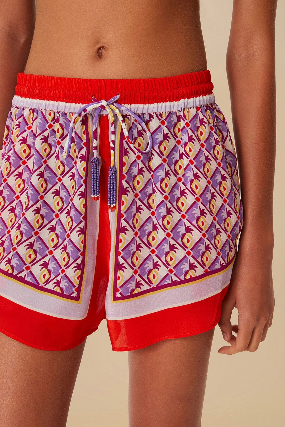 Multicolor Graphic Pineapple Scarf Shorts meditation wear nylon blend