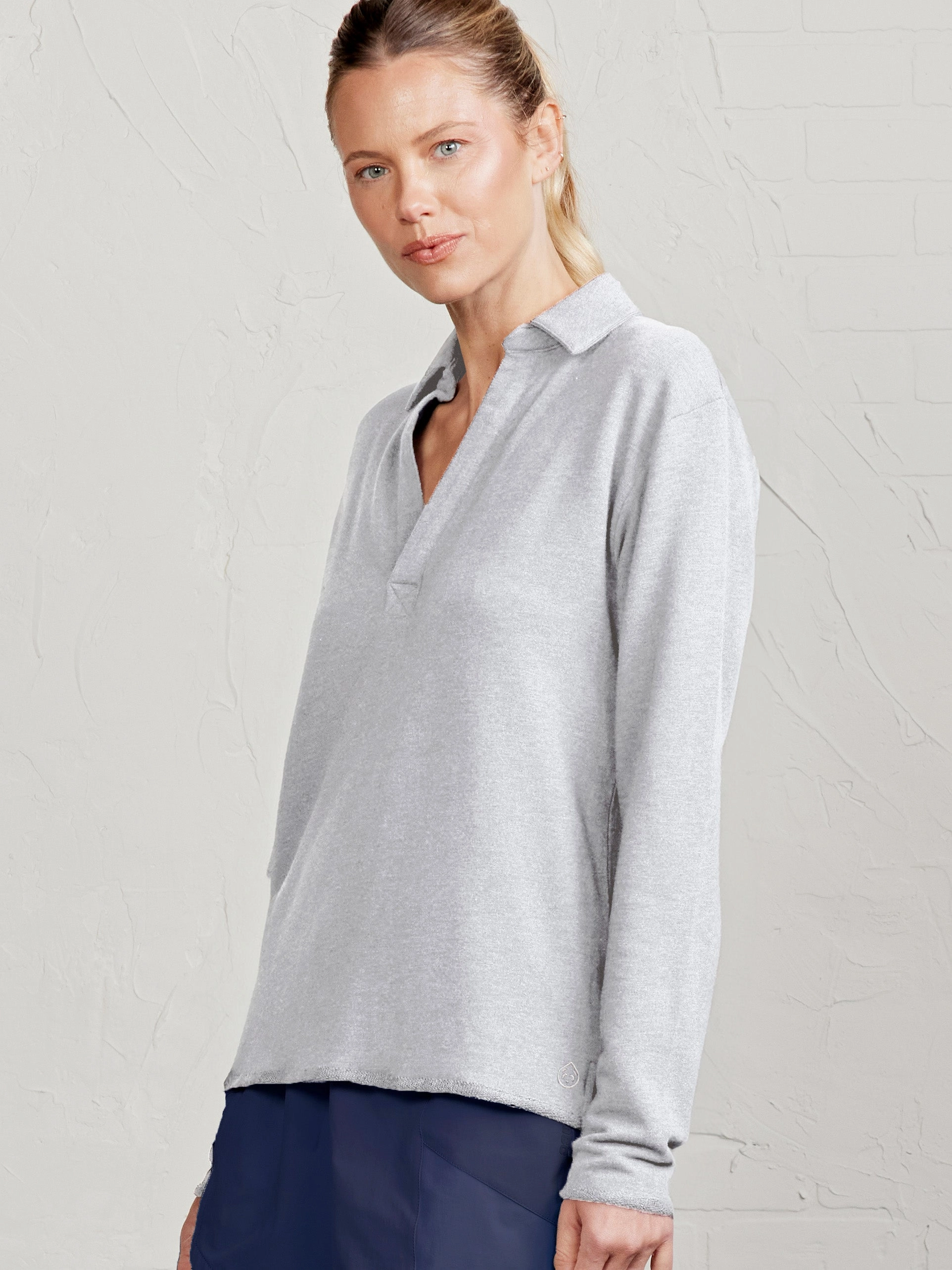 French Terry Polo Sweatshirt Abrasion Resistant Surface