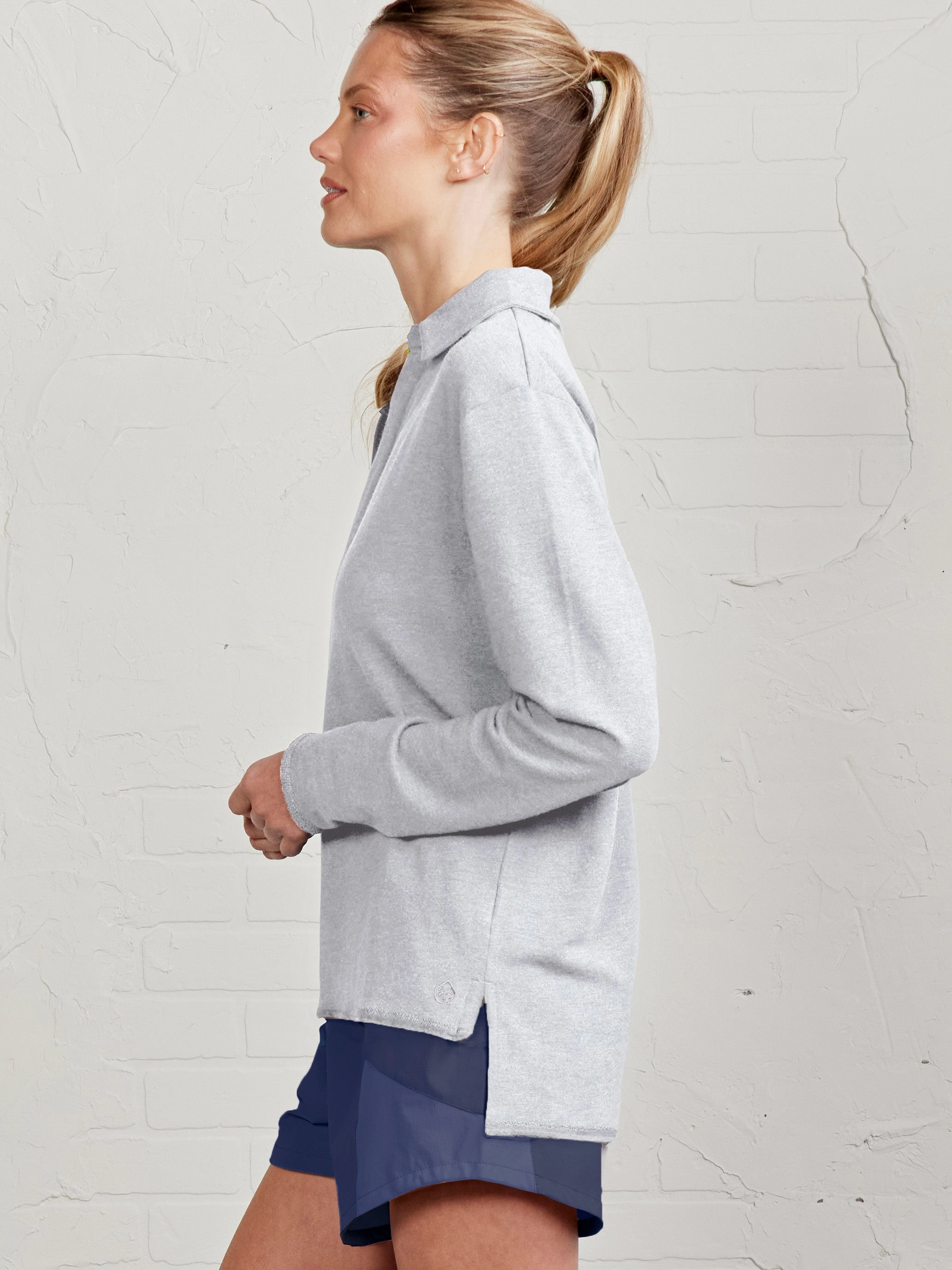 Fashionable Style French Terry Polo Sweatshirt