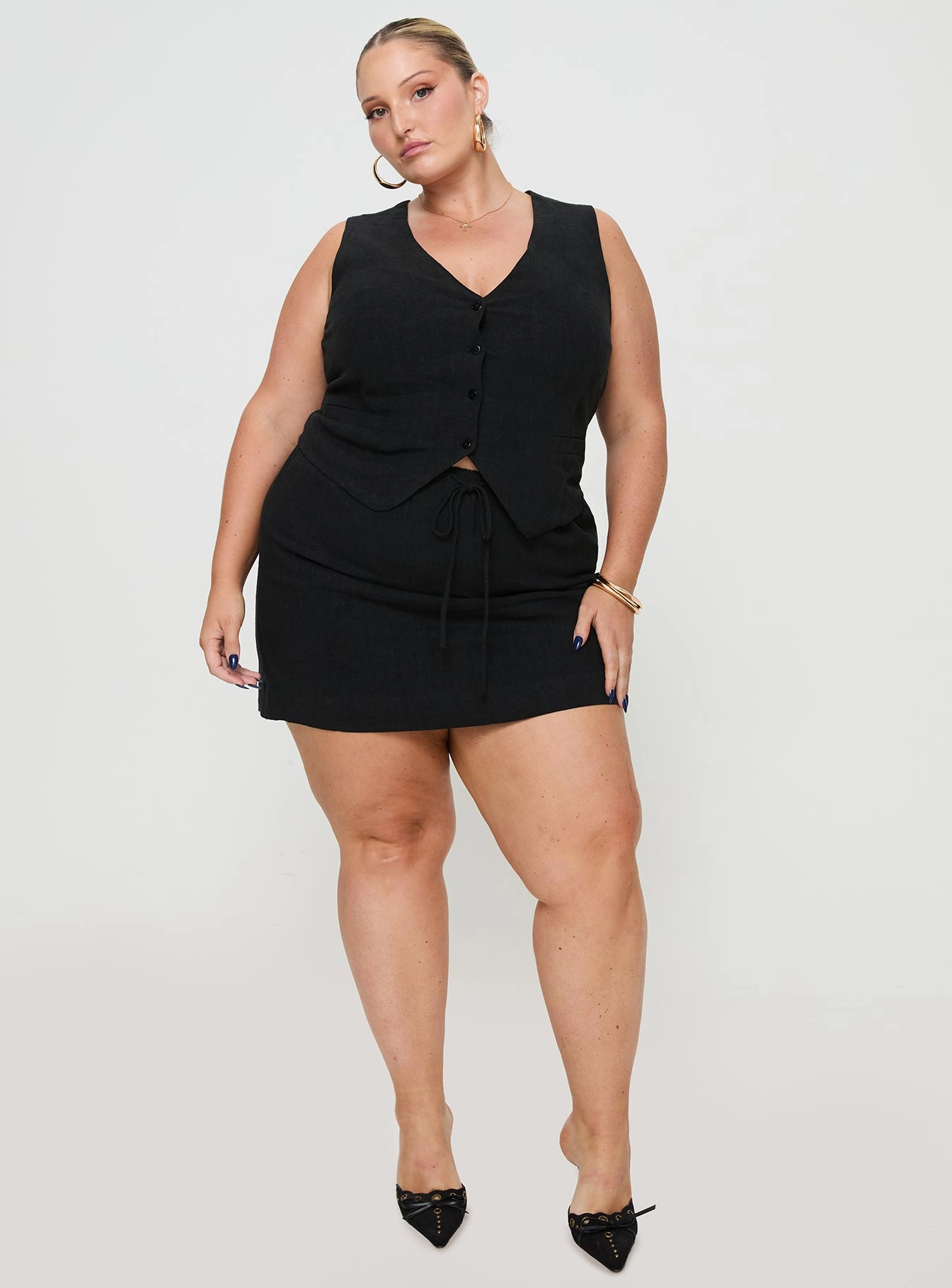 Evry Linen Blend Mini Skirt Black Curve Fashion Style Comfy Wear
