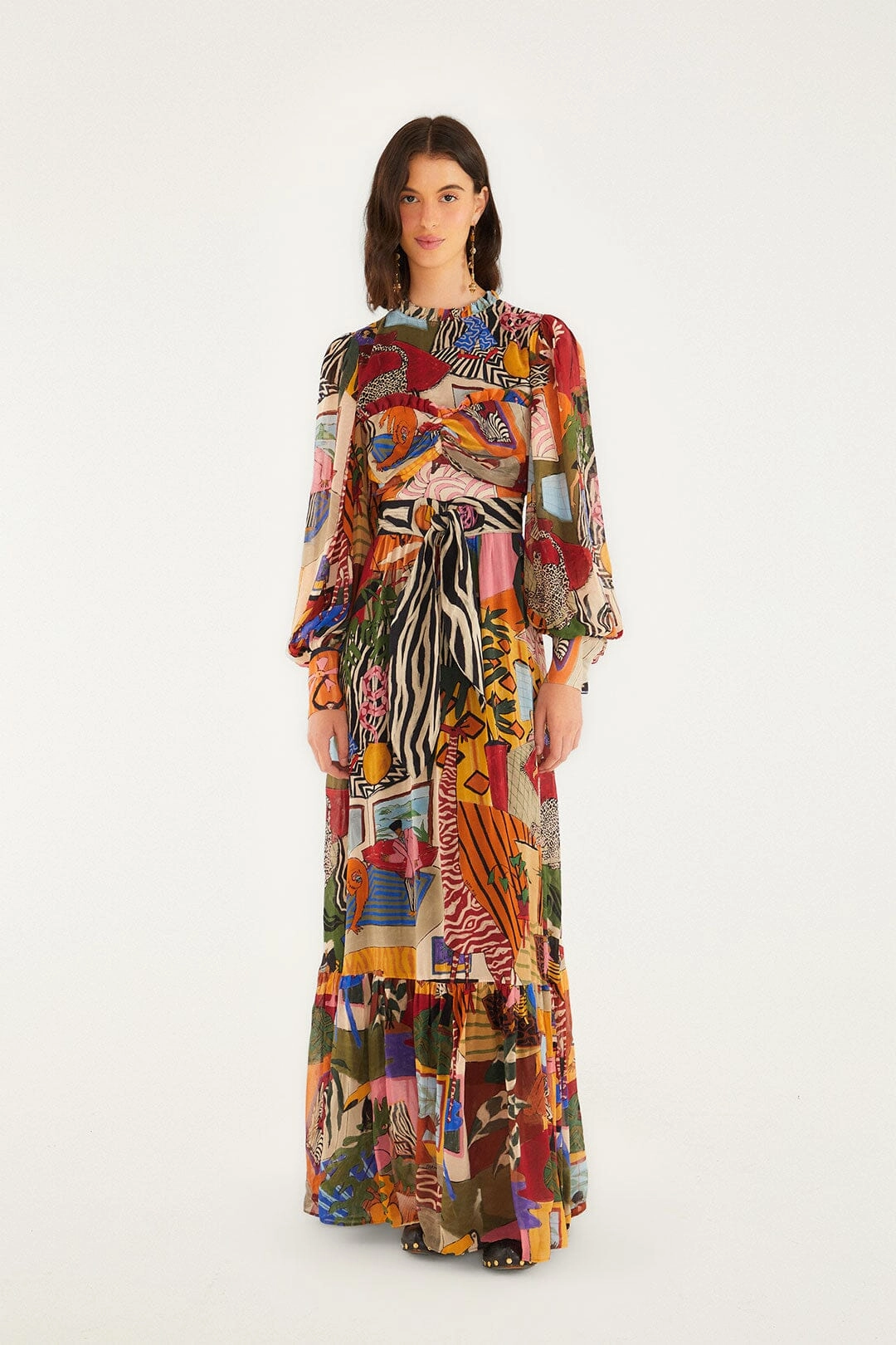 Curve Friendly FrictionReduced Seam Tropical Multicolor Long Sleeve Maxi Dress