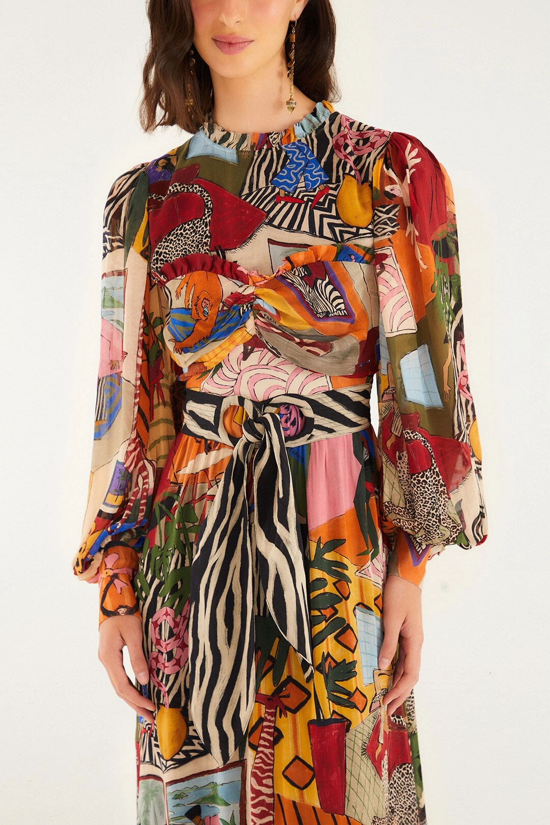 luxe feel Elegant Vibe FrictionReduced Seam Tropical Multicolor Long Sleeve Maxi Dress