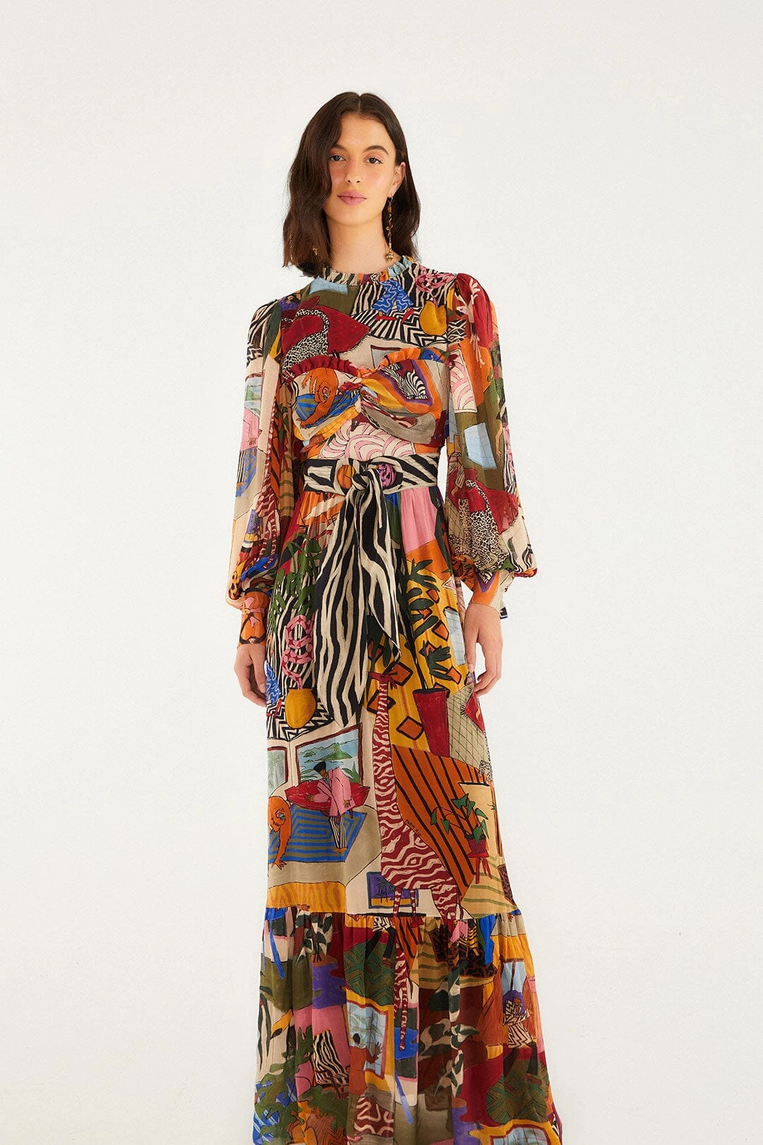 Timeless elegance Silky-Feel FrictionReduced Seam Tropical Multicolor Long Sleeve Maxi Dress
