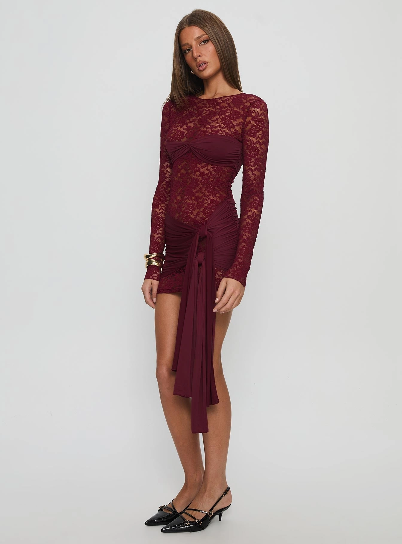 Midnight Mini Dress Garnet Trendy Silhouette Cold-Shoulder
