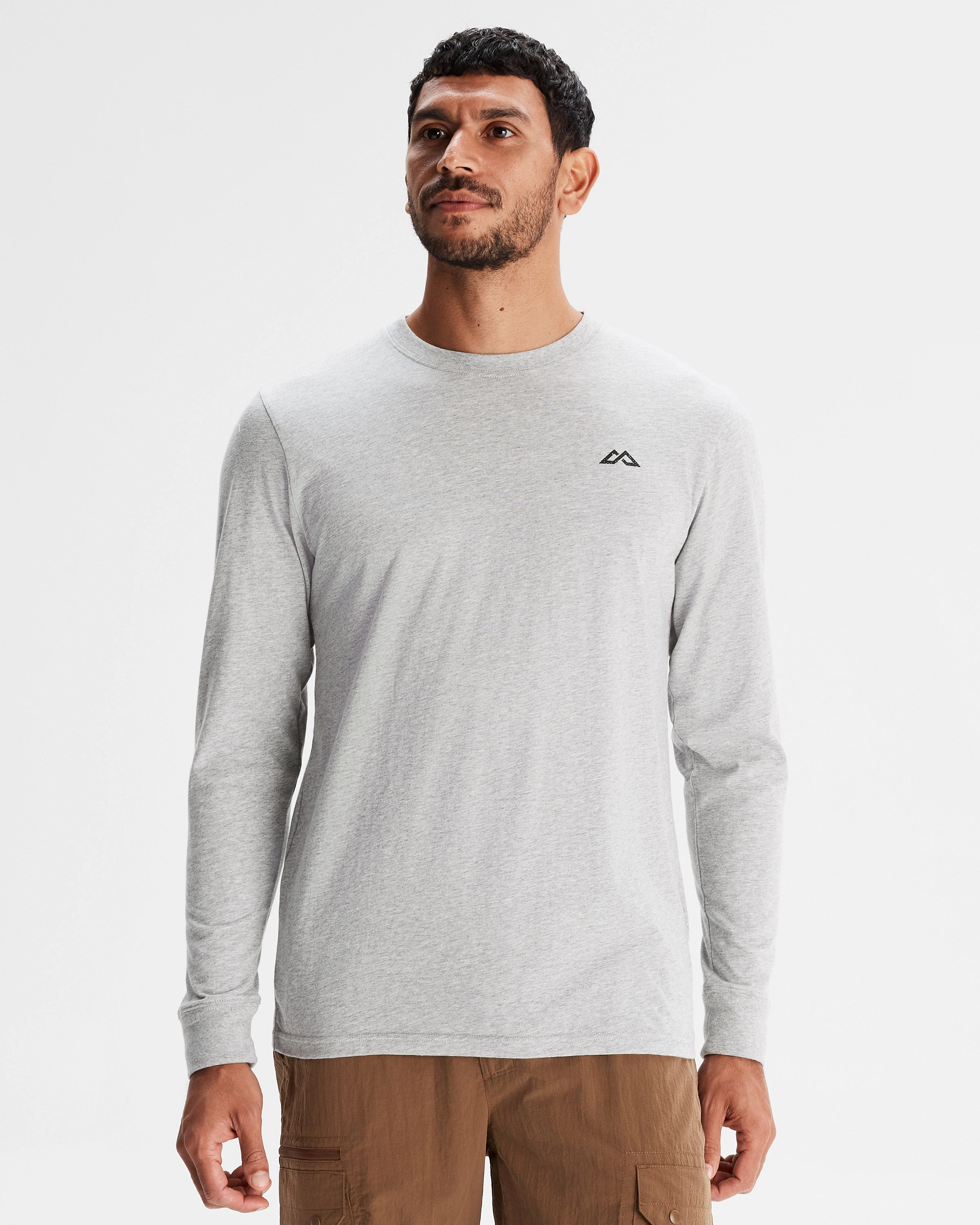 Men's Co-ordinate Organic Cotton Long Sleeve T-shirt - Light Grey Marle Distressed Hem Finish Multi Panel Design