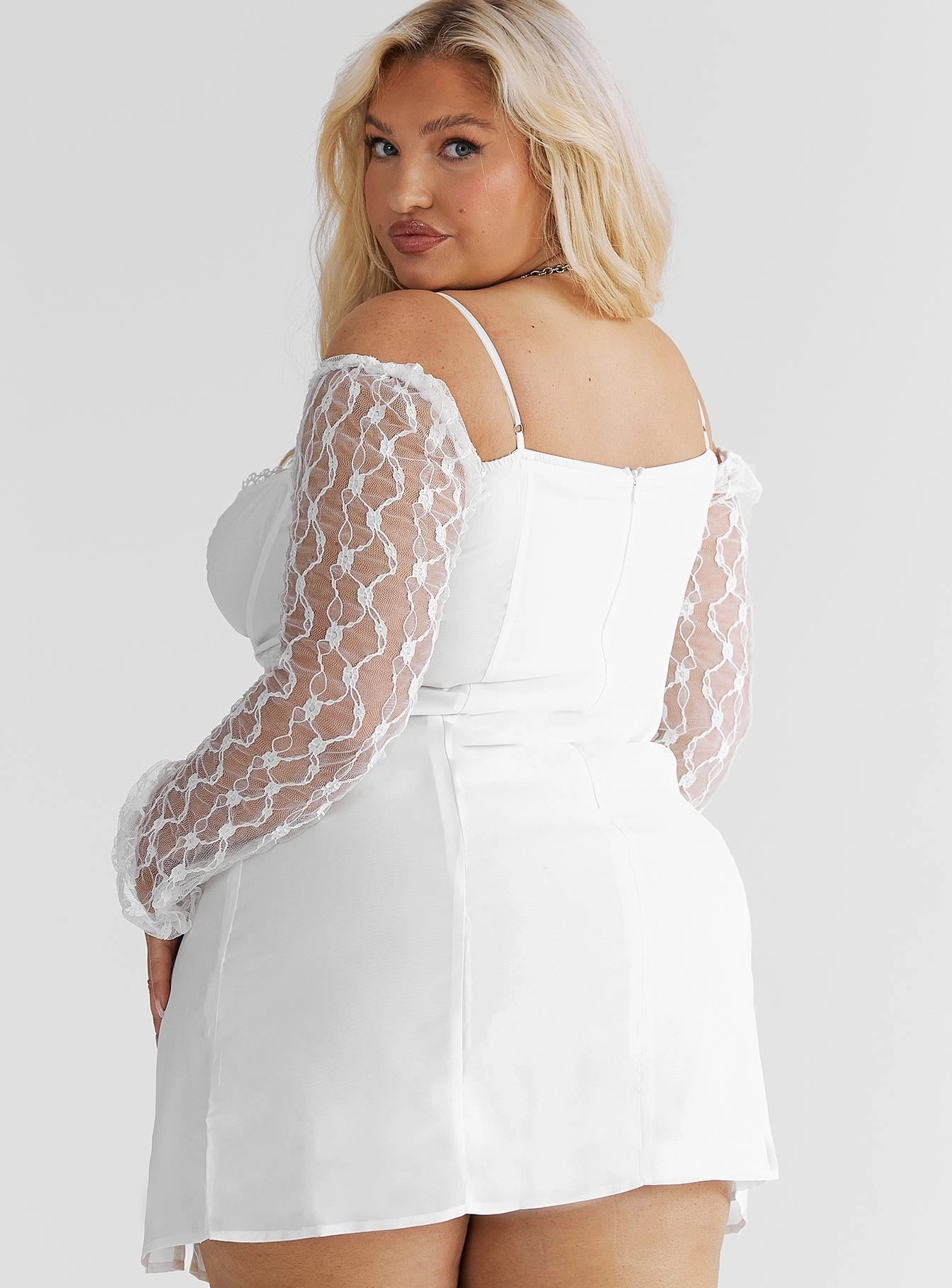 Repair-Friendly Ashwood Lace Sleeve Mini Dress White Curve