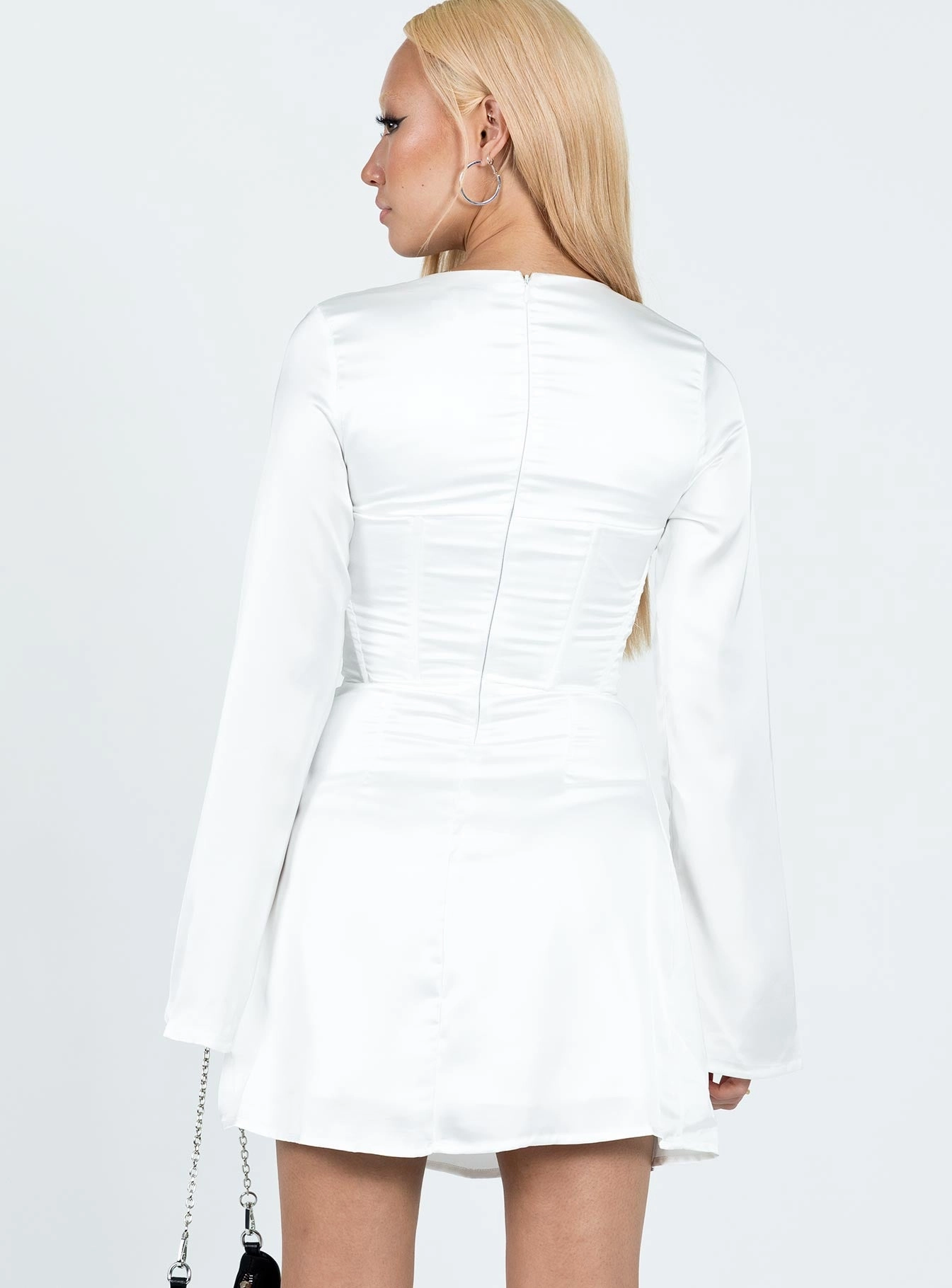 Wrap Charm Timeless Wearable Gael Long Sleeve Mini Dress White