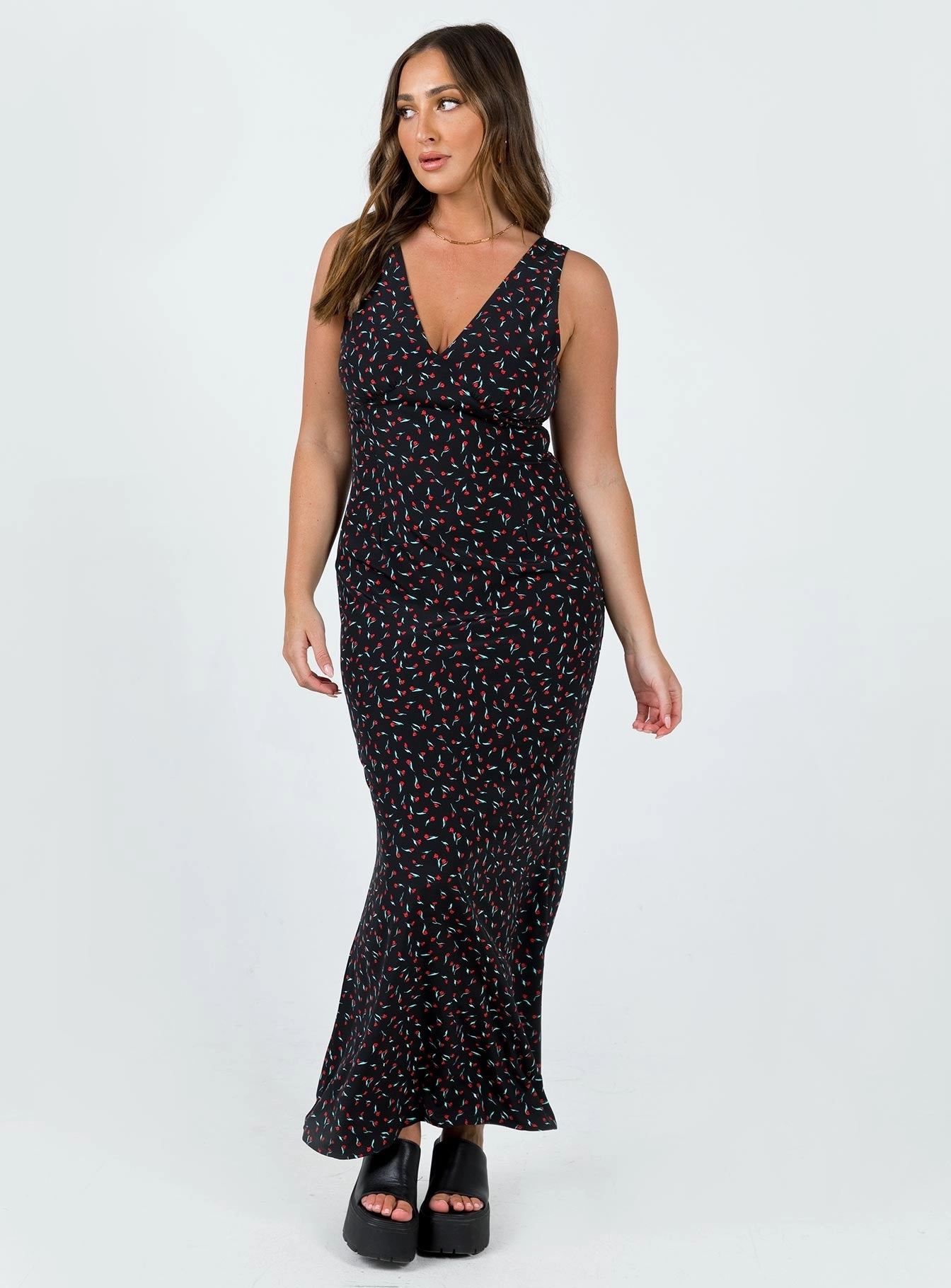 Garrick Maxi Dress Black / Red Sheer Light Work Ready