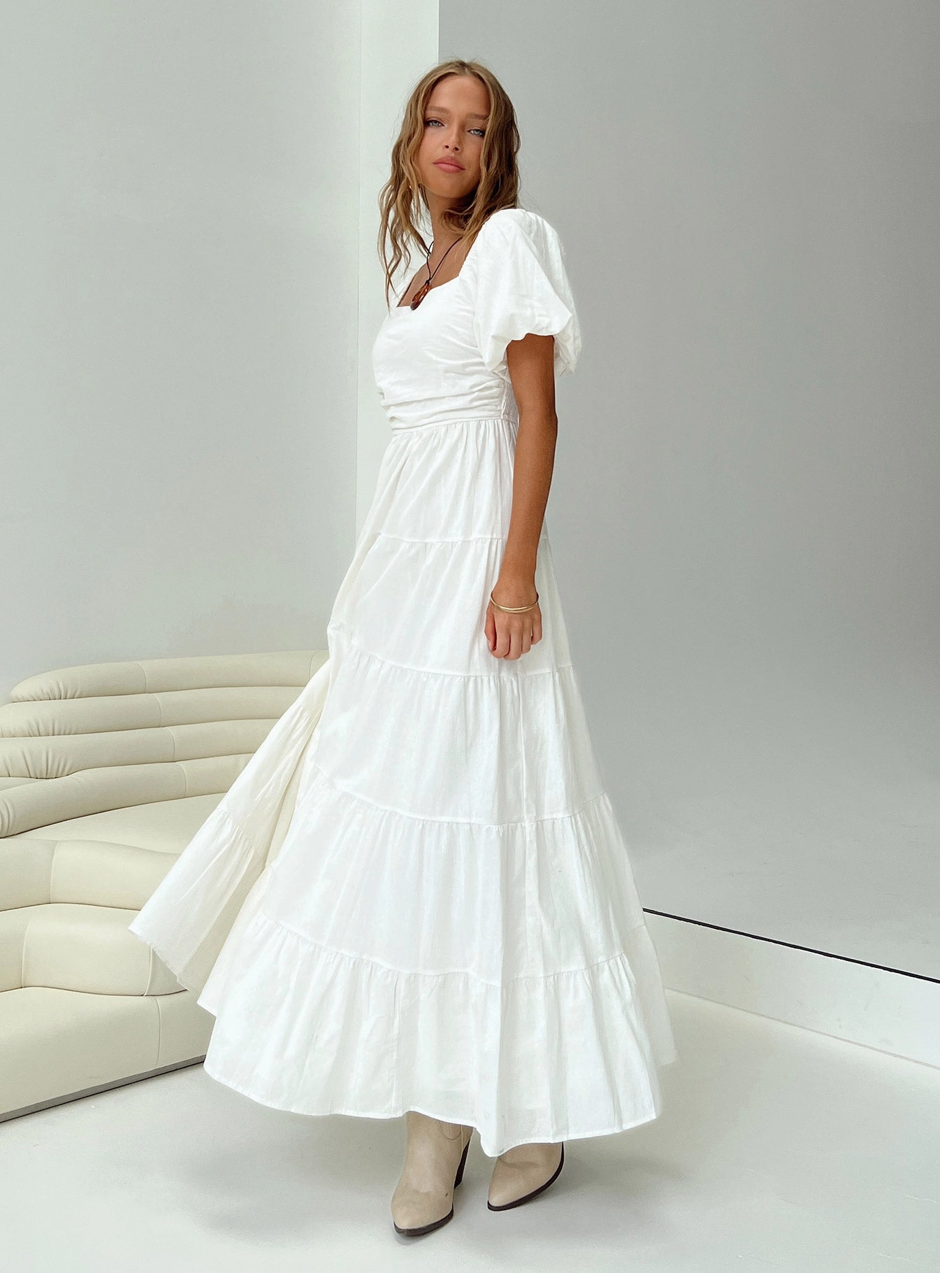 Garrity Maxi Dress White Tonal-Panel
