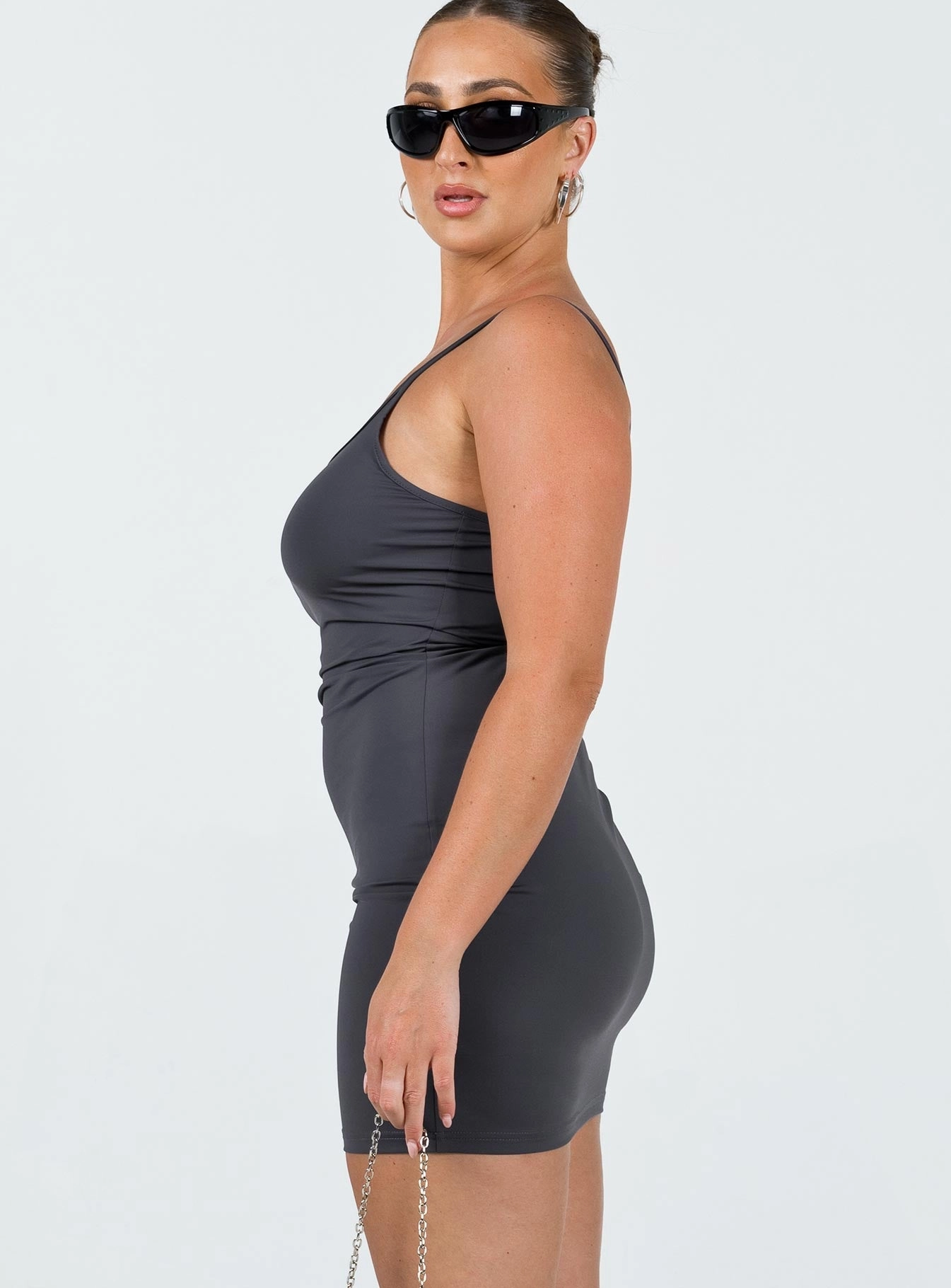 Striped-Pattern Olive Tone Geary Mini Dress Grey