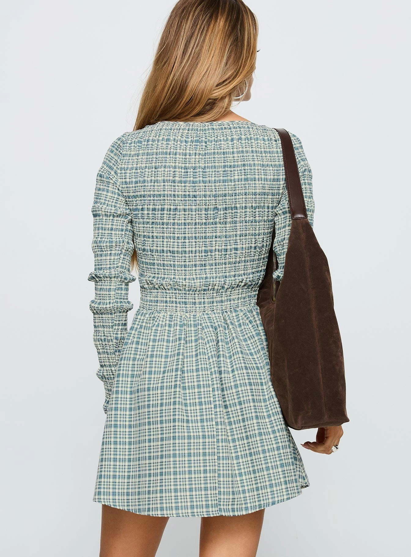 Generations Long Sleeve Mini Dress Green Check Peace Glow Lounge Feel