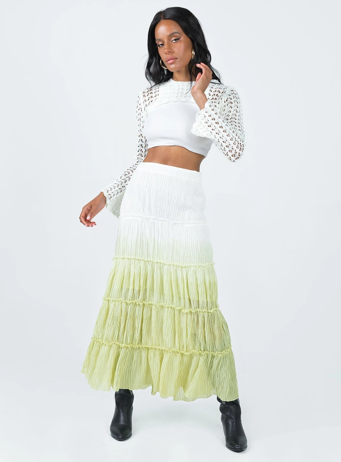 Sun Down Mid Rise Maxi Skirt Green Ombre Removable Belt