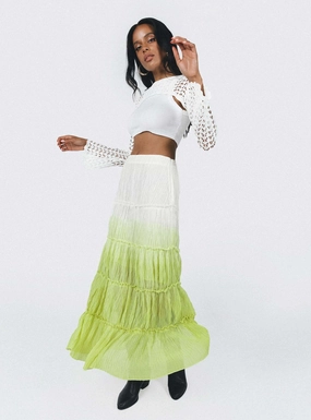 Outdoor Gathering Weekend Outfit Sun Down Mid Rise Maxi Skirt Green Ombre