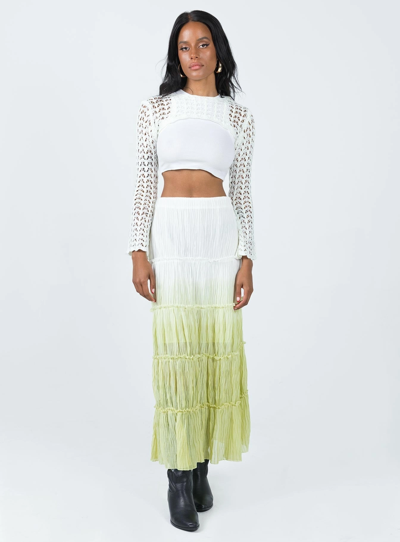 Travel Ready Edgy Look Sun Down Mid Rise Maxi Skirt Green Ombre