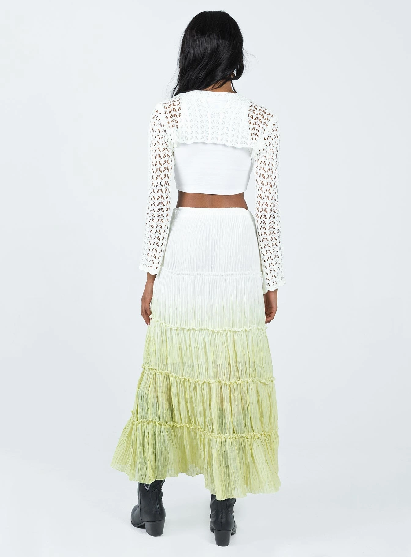 Soft Combo Casual Style Sun Down Mid Rise Maxi Skirt Green Ombre