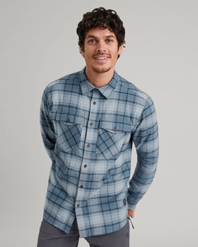 Mesh Insert Sheer Panel Men's Carrillon HF Long Sleeve Shirt - Ripple/Meteor Check